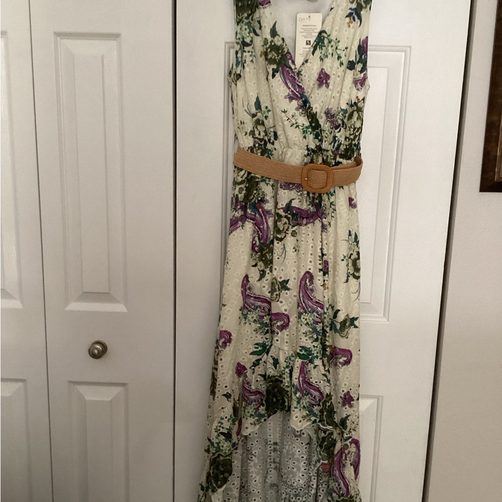 Cream High Low Sundress with V-neck Sleeveless Design